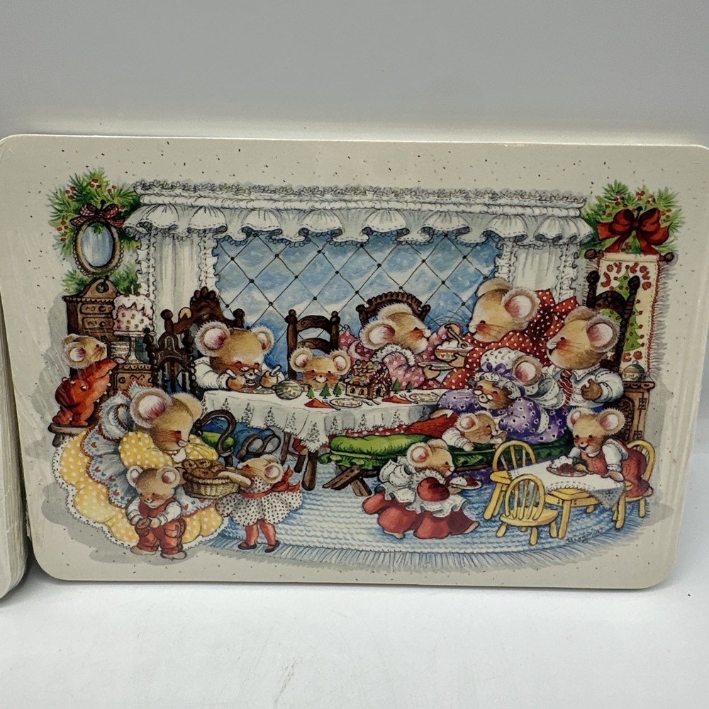 Hallmark Merry Christmas Mouse Family Dinner‎ Vintage Postcards New In Package